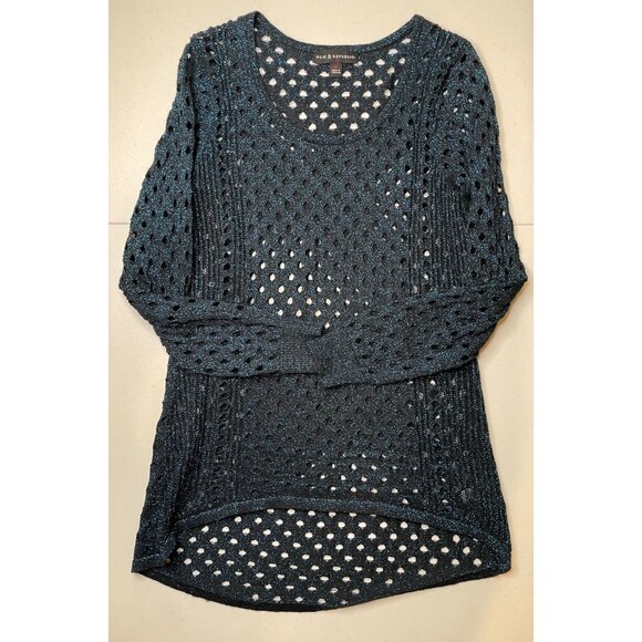 Vtg Y2K Rock & Republic Womens Oversized Metallic Open Knit Sweater Size M Glam - Picture 9 of 16